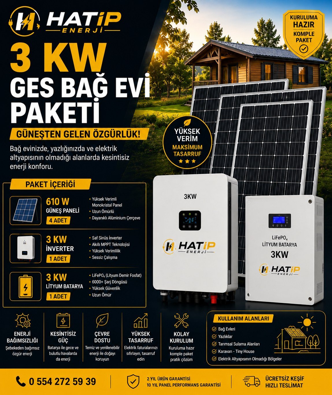 3 kW GES Bağ Evi Paketi | Anahtar Teslim Güneş Enerji Sistemi